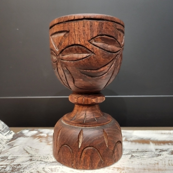 VINTAGE Chunky Solid Wood Hand Carved Goblet Very Unique!! Bohemian - Picture 1 of 8